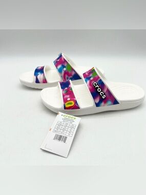 Crocs Solarized Tie Die Watercolor Slip-on Slide Sandals w Logo Charm Size 9